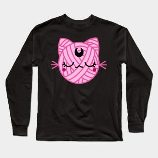 Pink Moon Cat Yarn Ball Long Sleeve T-Shirt